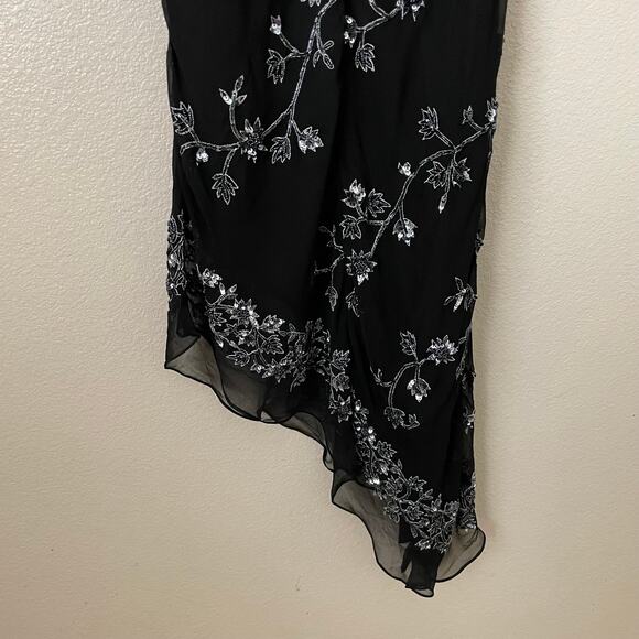 Vintage Scala Dress Womens Medium Black Asymmetric Beaded Sheer Silk Whimsigoth - Picture 9 of 13